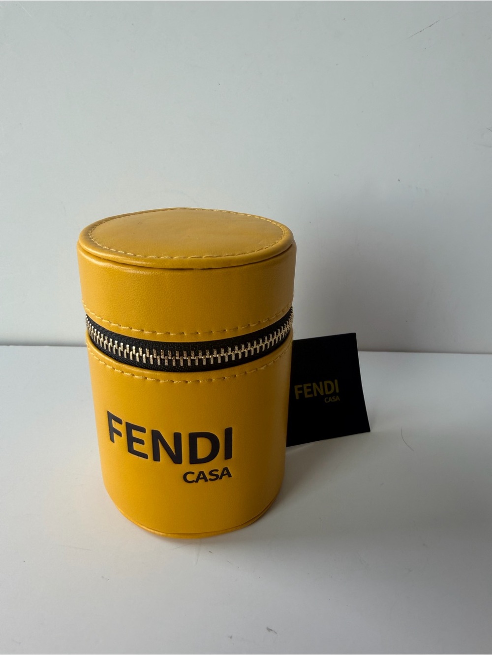 Fendi Casa Yellow/ Black Leather Case W/ Scented Candle Brand New With Tags